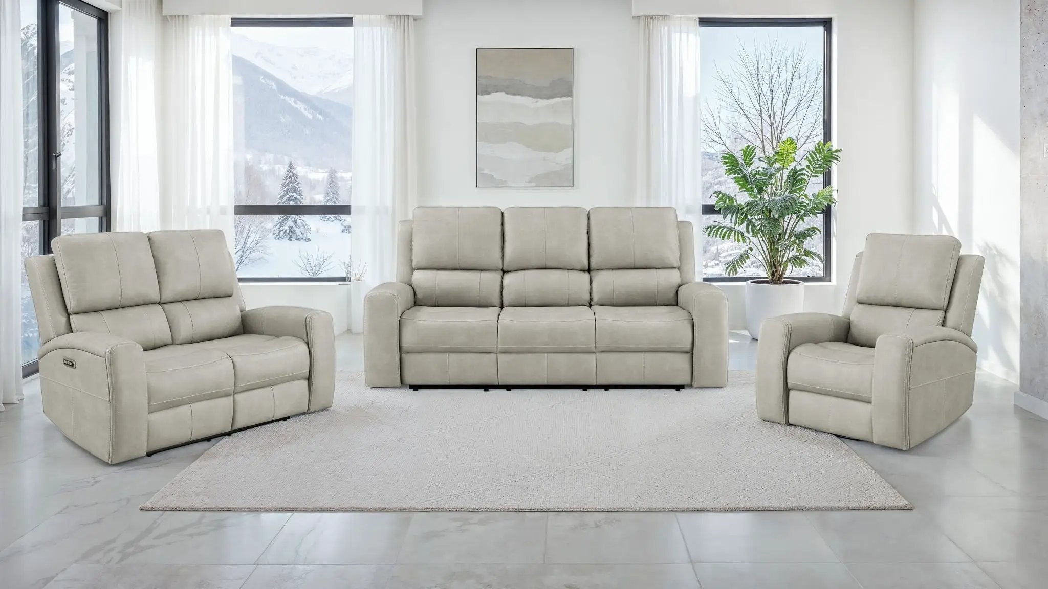 Brickston 3-piece Triple Power Reclining Sofa Set Grey by Unique Piece Furniture