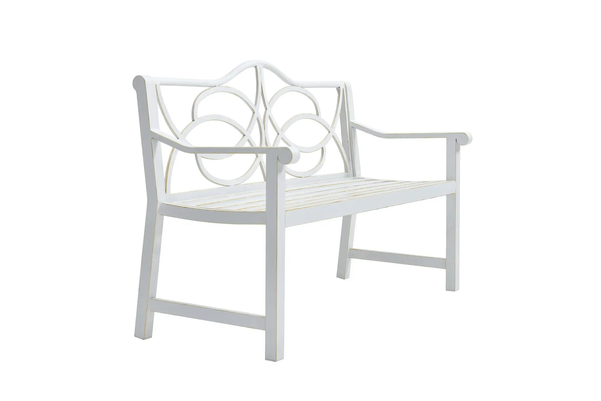 Outdoor Garden Patio Bench With Backrest And Armrest, Slatted Seat For Park, Yard & Porch, Balcony, Accommodates 2 - 3 People - White by Unique Piece Furniture