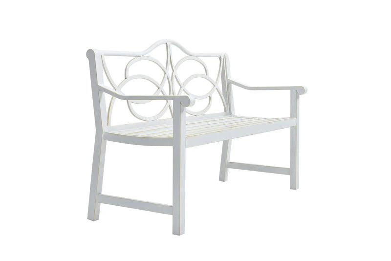 Outdoor Garden Patio Bench With Backrest And Armrest, Slatted Seat For Park, Yard & Porch, Balcony, Accommodates 2 - 3 People - White by HouseOfZazla