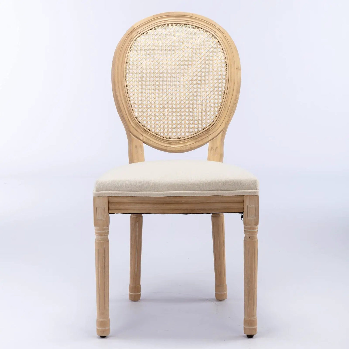 French Style Solid Wood Frame Antique Painting Fabric Rattan Back Dining Chair (Set of 2) by HouseOfZazla