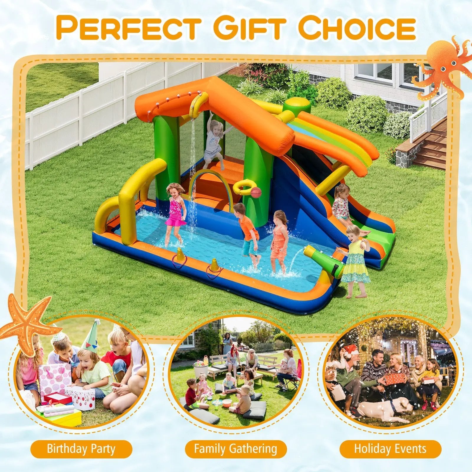 8-in-1 Jumping Castle with Slide and 520W Blower by DirectDeals