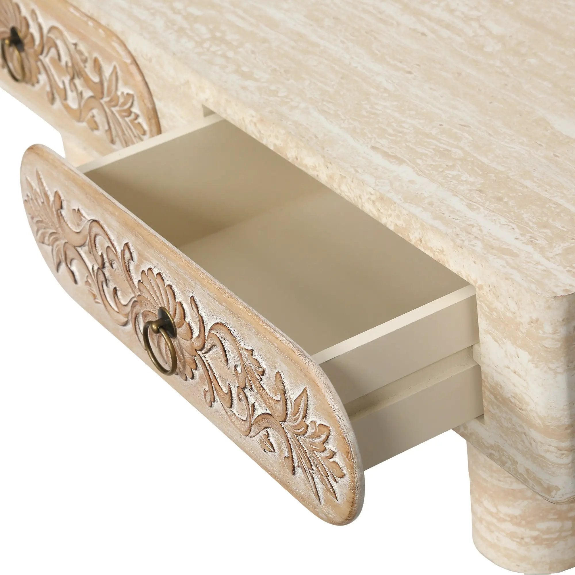 Rounded Edge Coffee Table with Flower Pattern Solid Wood Drawer by HouseOfZazla