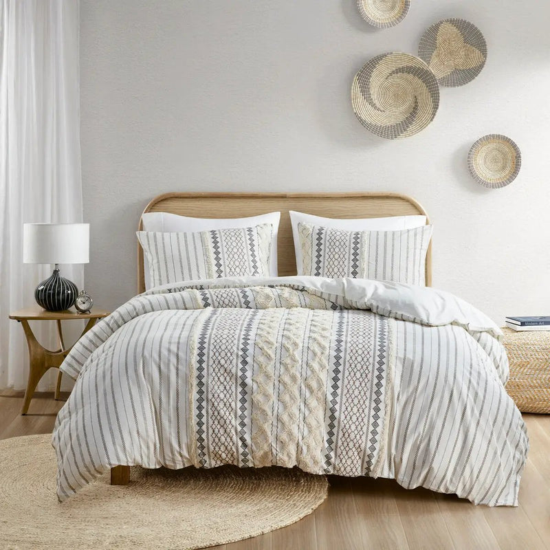 Full/Queen Cotton Printed Duvet Cover Set with Chenille by HouseOfZazla