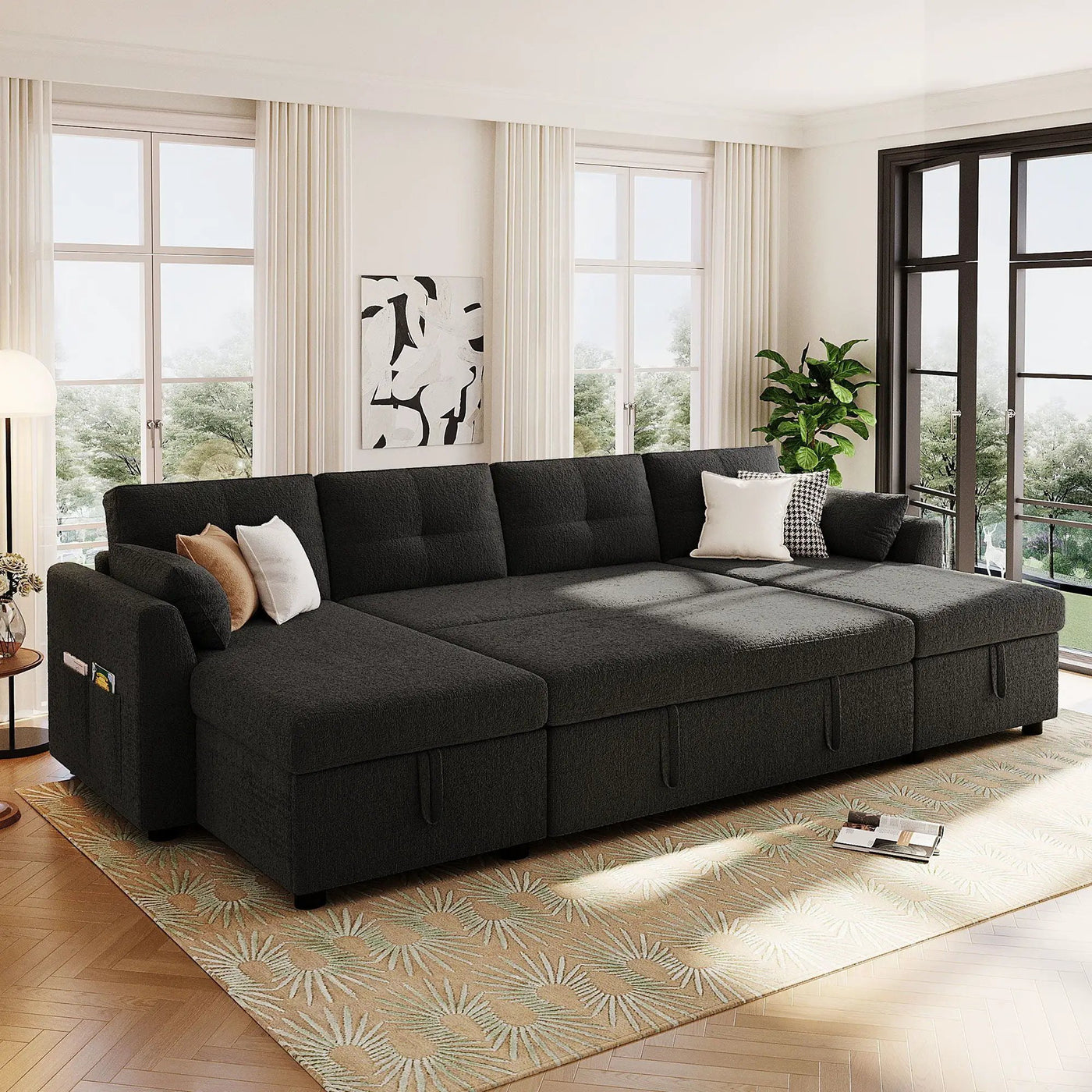 U-Shaped Sectional Sofa Bed With Storage And USB Ports by Unique Piece Furniture
