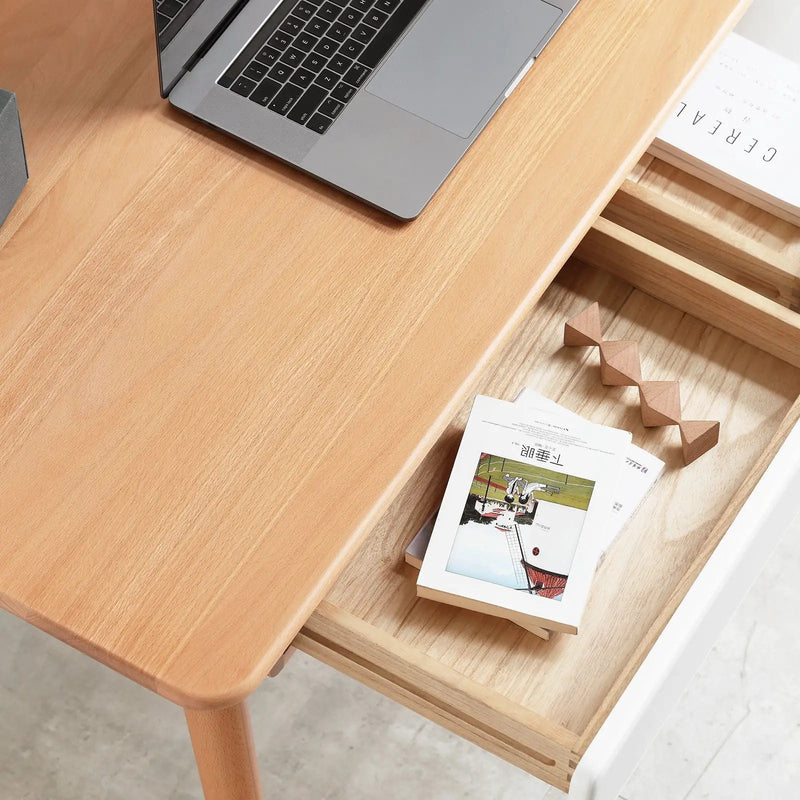 Computer Desk Large Size Office Desk With 2 Drawers, Modern Simple Style PC Table With Gap Design For Home Office - White / Gray by HouseOfZazla