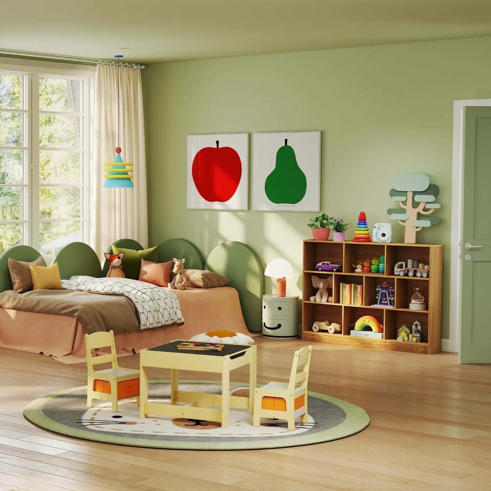 3-IN-1 Kids Furniture: Kids Table Chairs Set + Bookshelf + White Play Kitchen Sets by DirectDeals