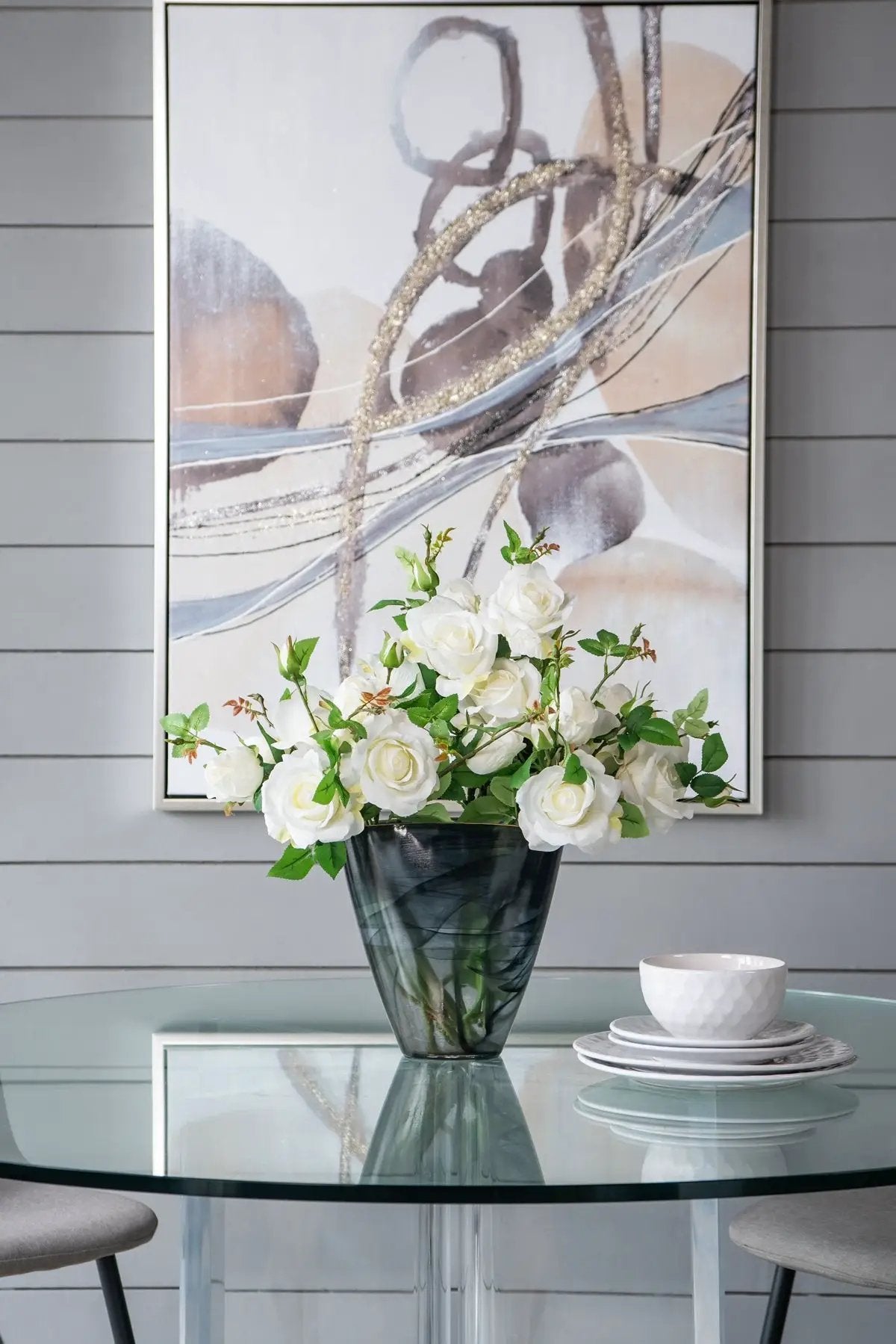 9.3x4.7x9.3' Smokey Black Glass Vase with Gold Rim by HouseOfZazla