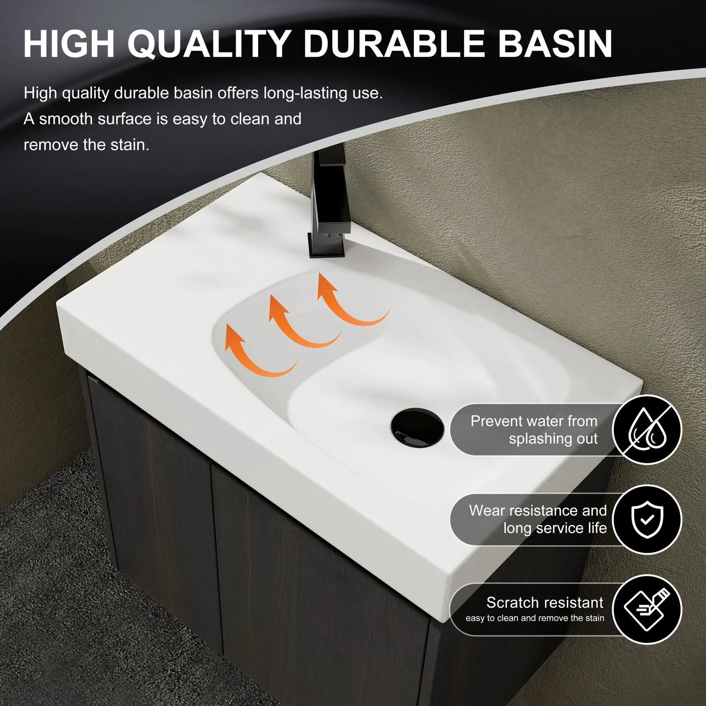 Modern Bathroom Vanity With Ceramic Basin, Wall Mounted Floating Sink Combo, Storage Cabinet by HouseOfZazla