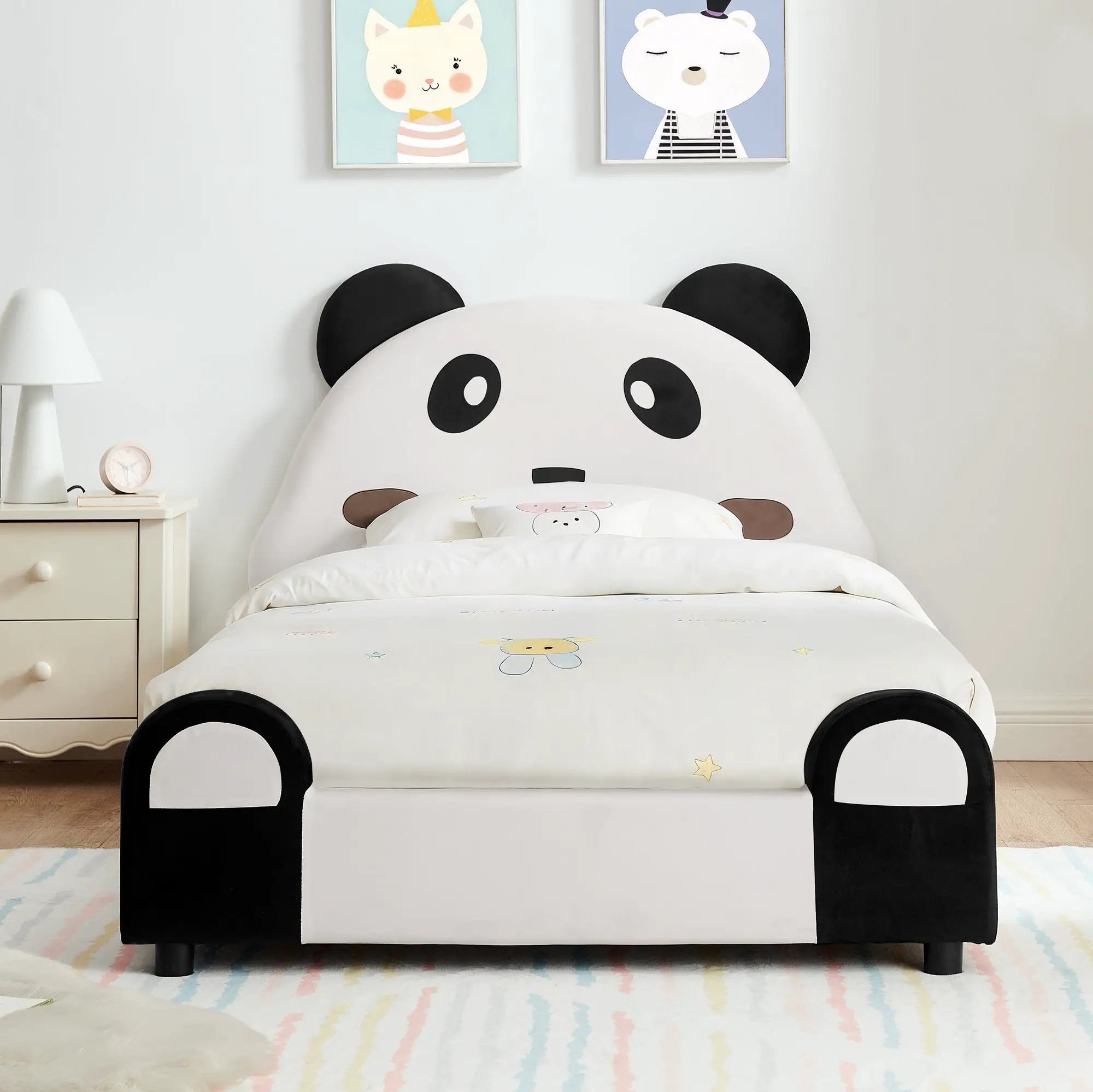 Twin Size Cute Panda-Shaped Kids Bed with Velvet Fabric by HouseOfZazla