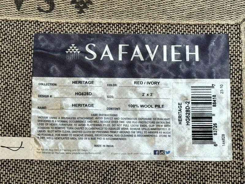 Small Floral Wool Rug 2x3, Safavieh Heritage Collection, Dark Red & Cream by Jewel Rugs