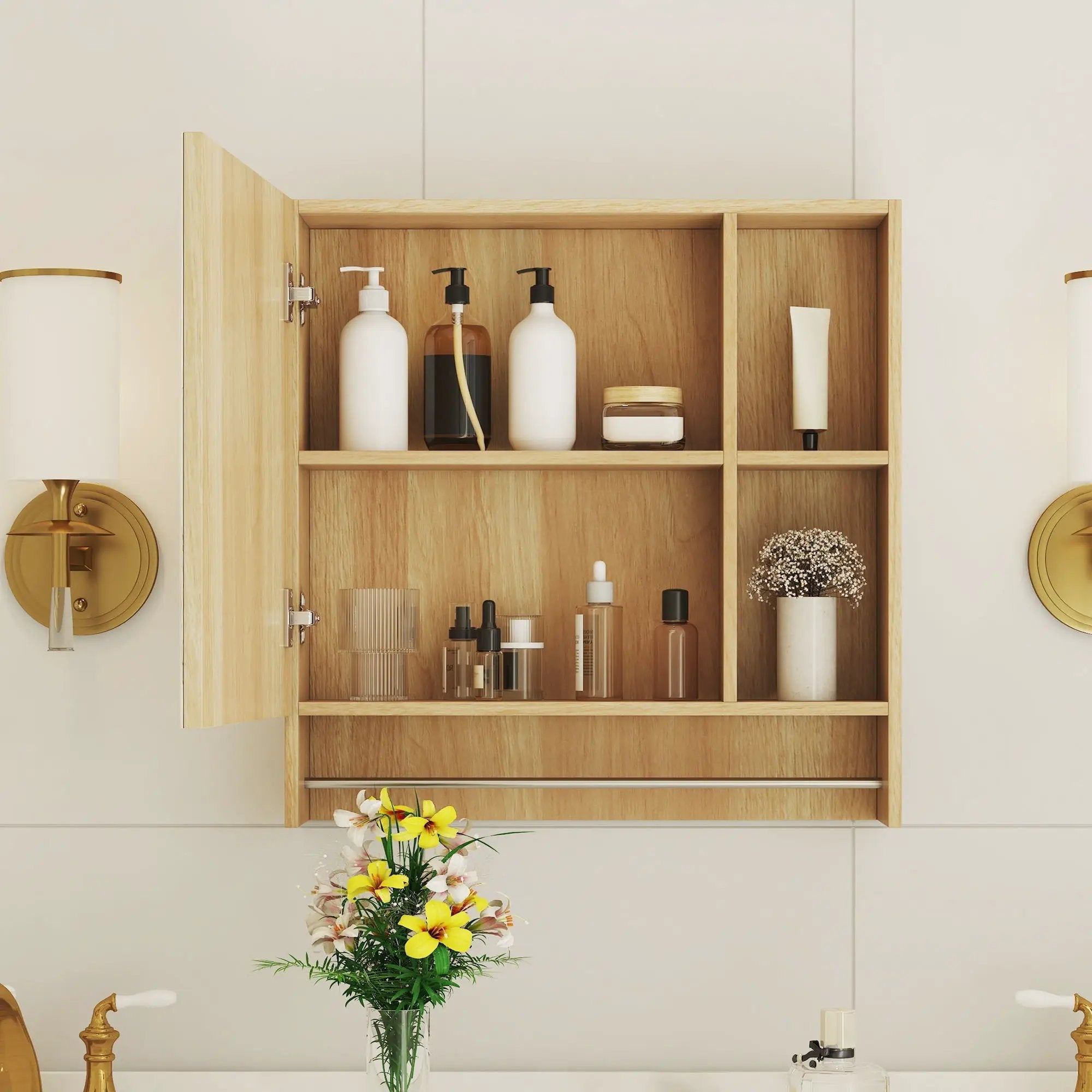 Bathroom Mirror Medicine Cabinet Wall Mounted With Shelves