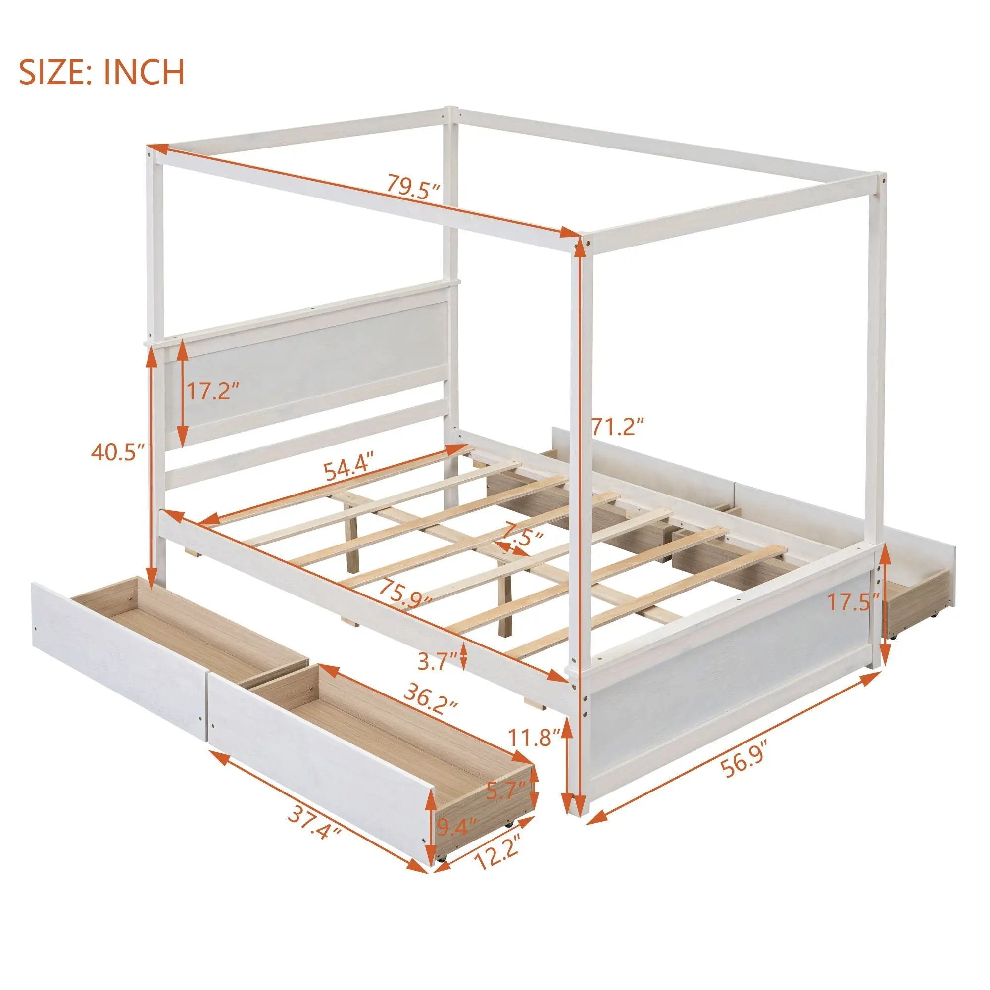 Canopy Platform Bed With Drawers, Support Slats, No Box Spring Needed by HouseOfZazla