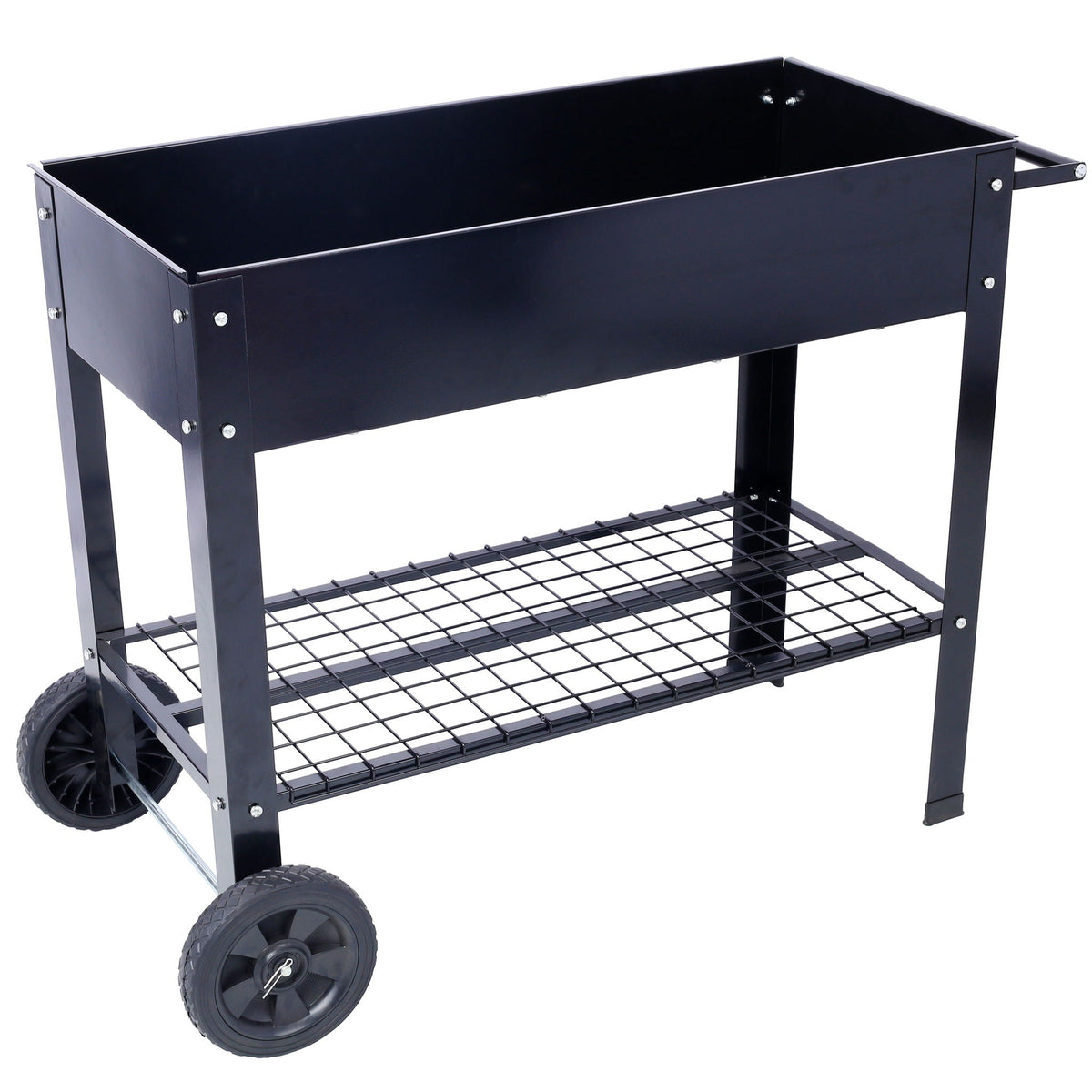 Elevated Metal Planter Garden Bed with Wheels - Black