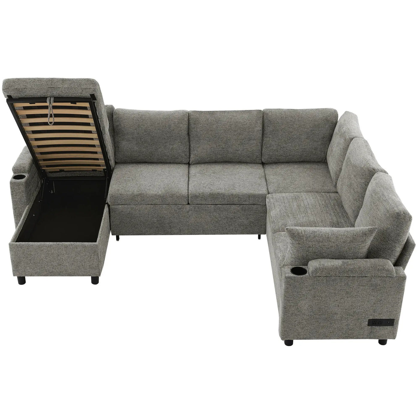 U-Shaped Sectional Sleeper Sofa With Ample Storage Space, 2 Cup Holders And Charging Ports For Living Room by HouseOfZazla
