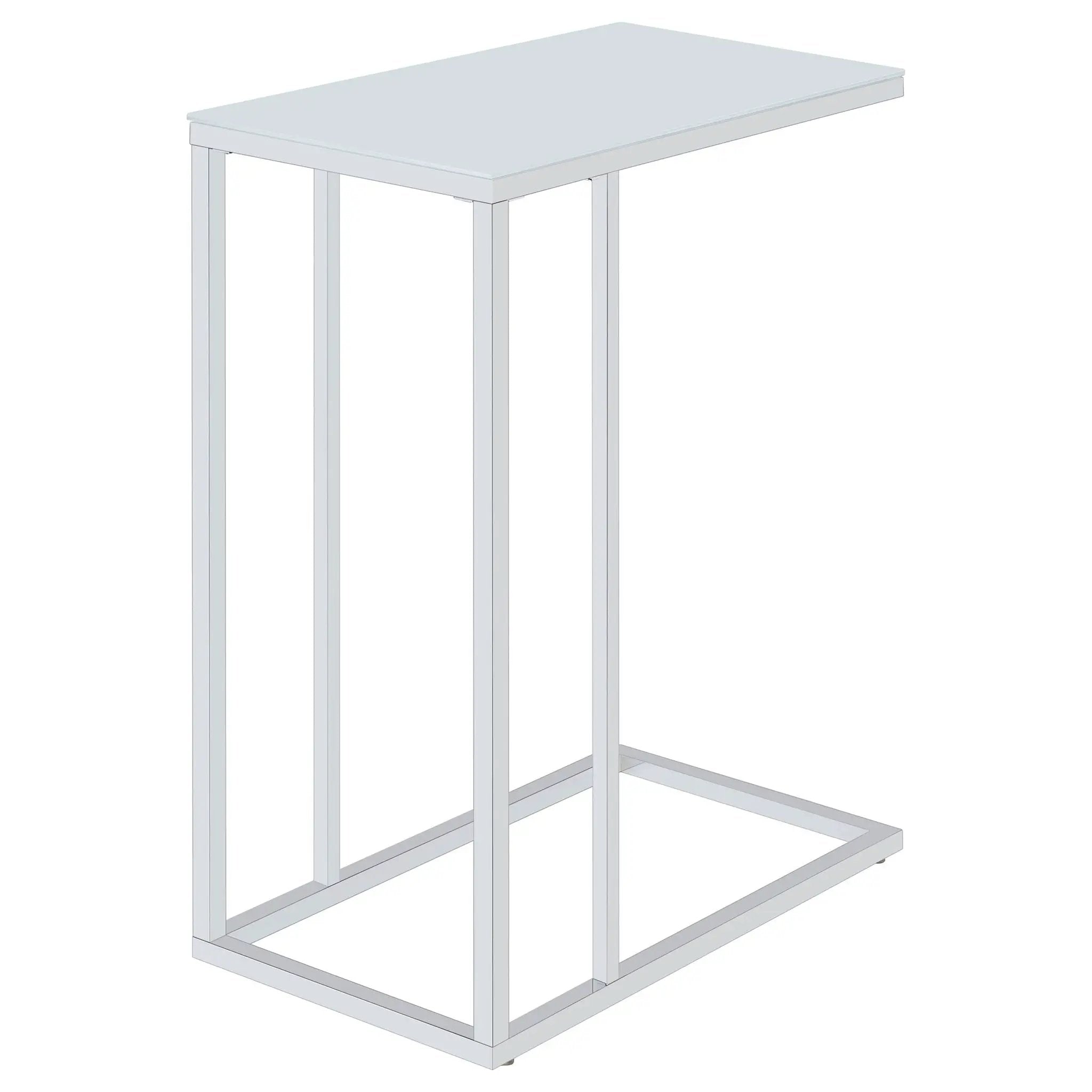 Stella White Glass Top C-Shaped Sofa Side Table Chrome by Unique Piece Furniture
