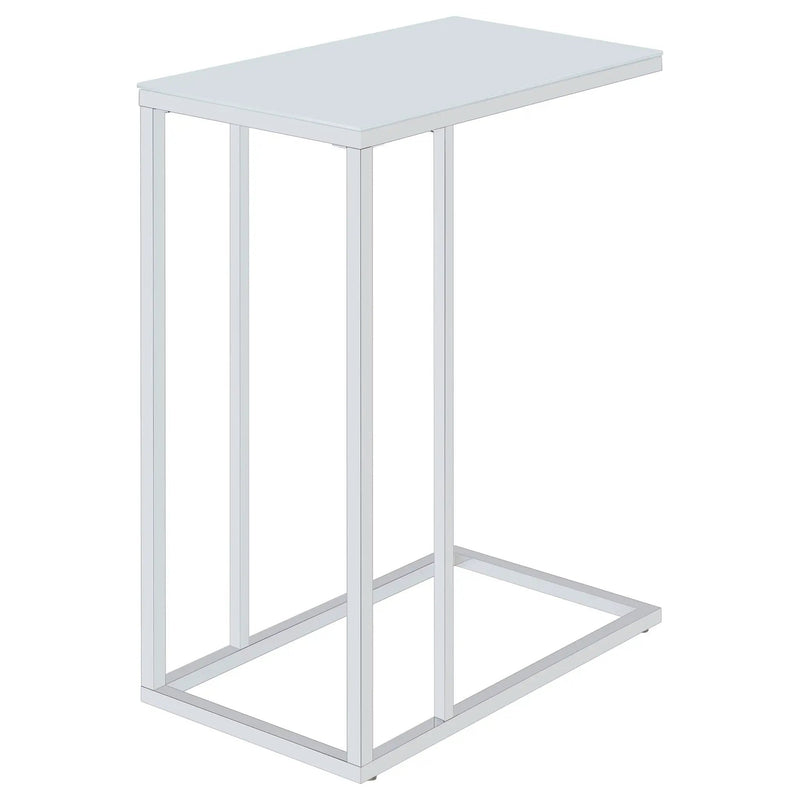 Stella White Glass Top C-Shaped Sofa Side Table Chrome by Unique Piece Furniture