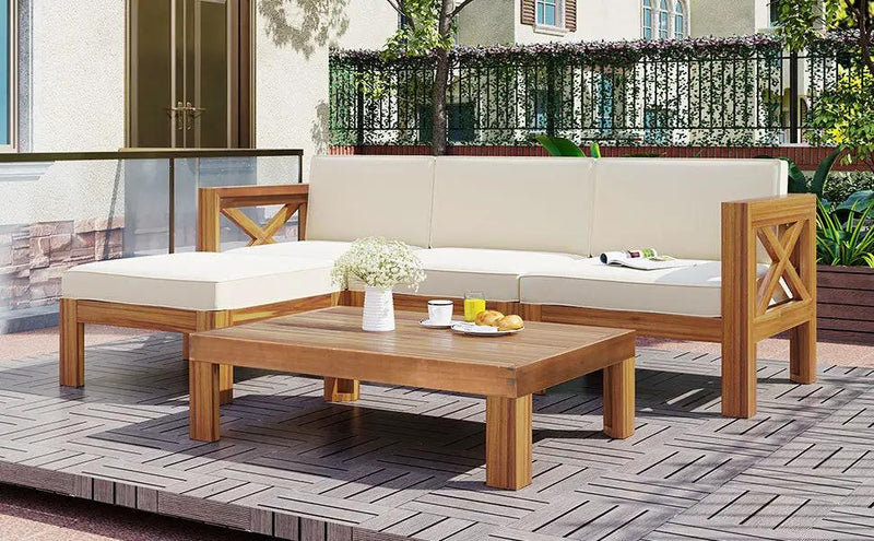 Topmax Outdoor Patio Wood 5-Piece Sectional Sofa Seating Group Set by HouseOfZazla