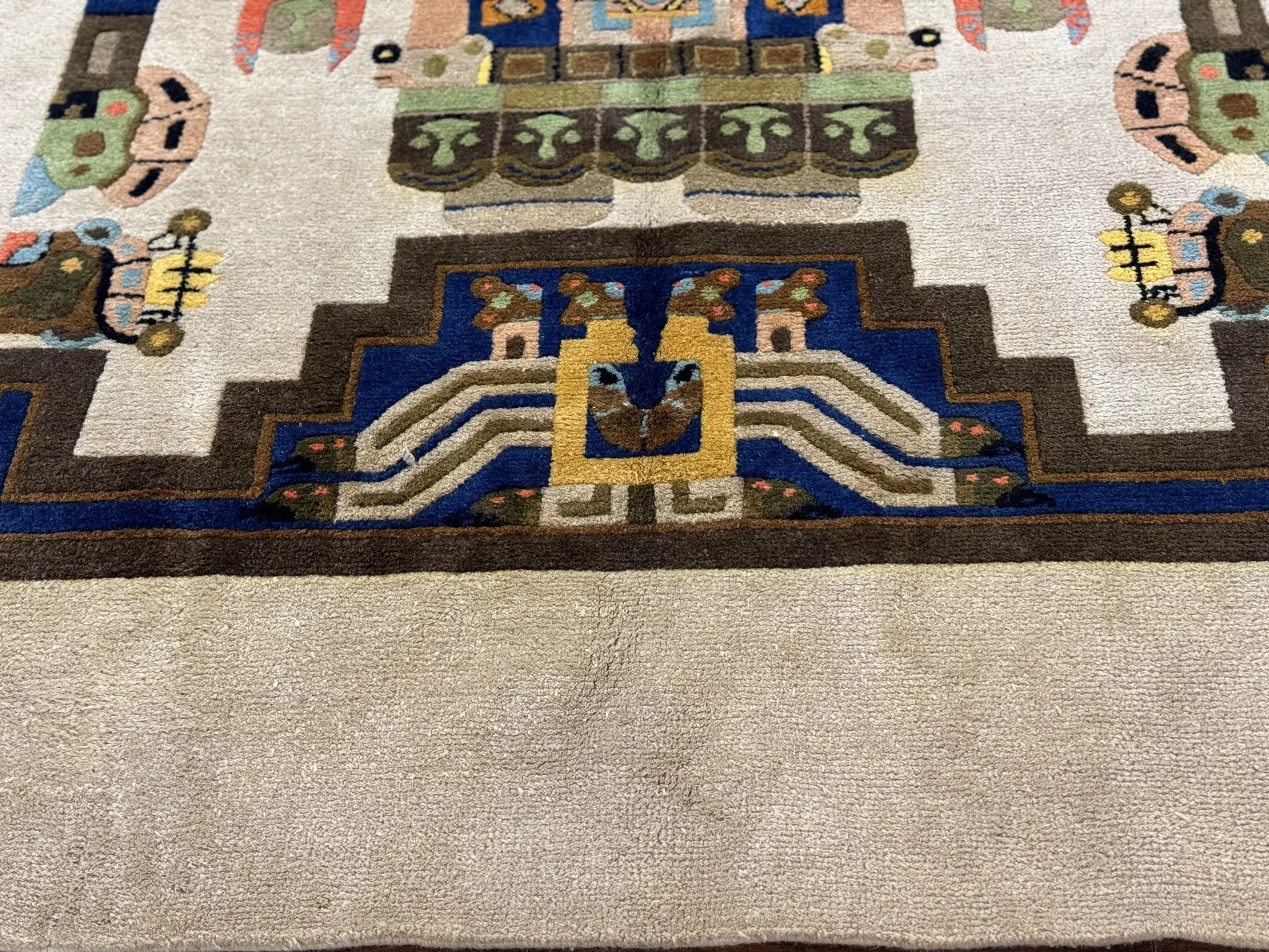 South American Rug 6x7, Unique Native American Design, Ivory, Ecuador Rug, Handmade Wool by Jewel Rugs
