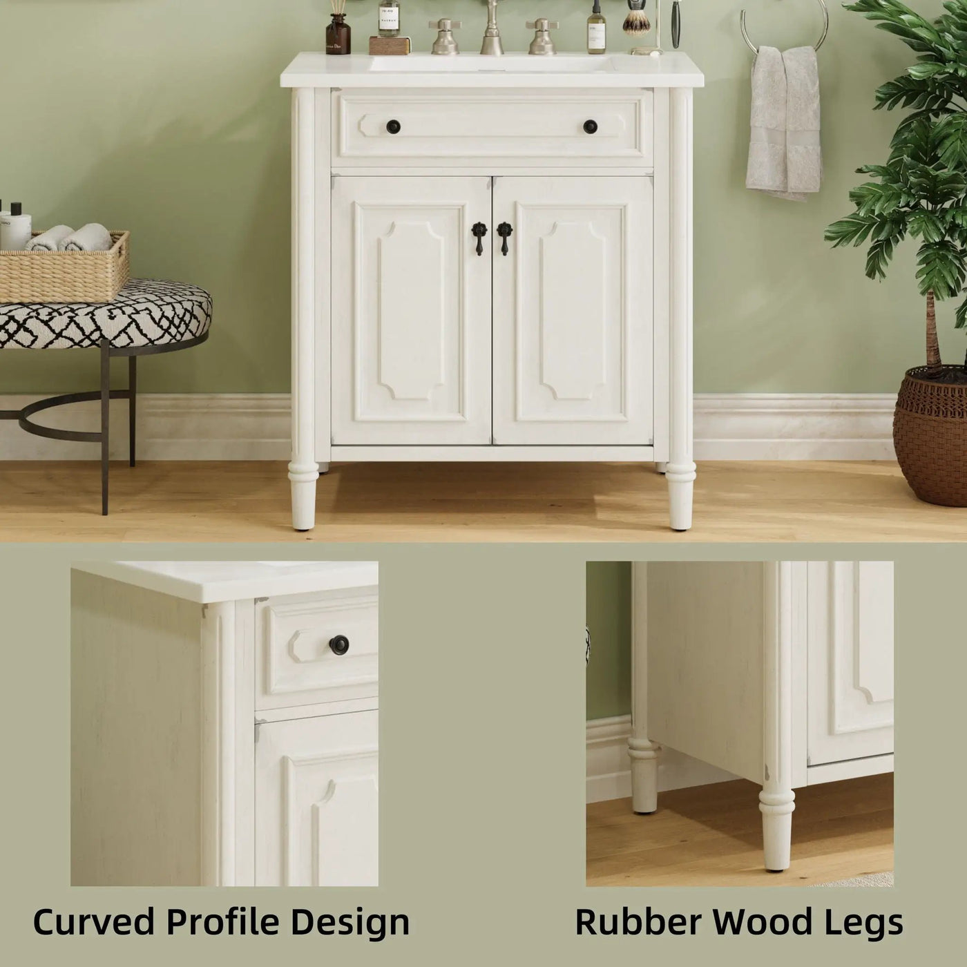 Vintage Bathroom Vanity With Sink, Rustic Cabinet With Soft Close Doors by HouseOfZazla