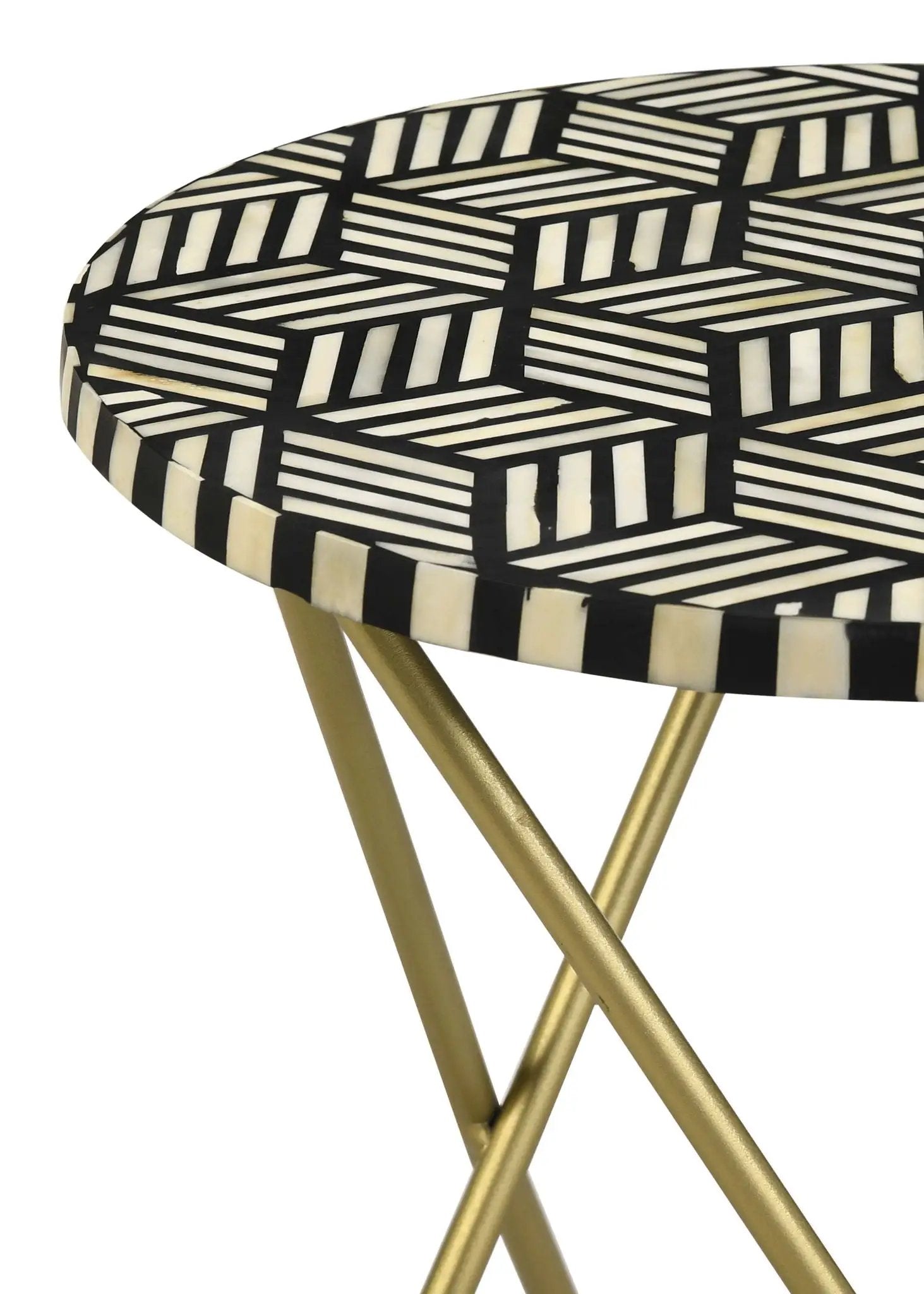 Xenia Round Bone Inlay Accent Side Table White and Gold by Unique Piece Furniture