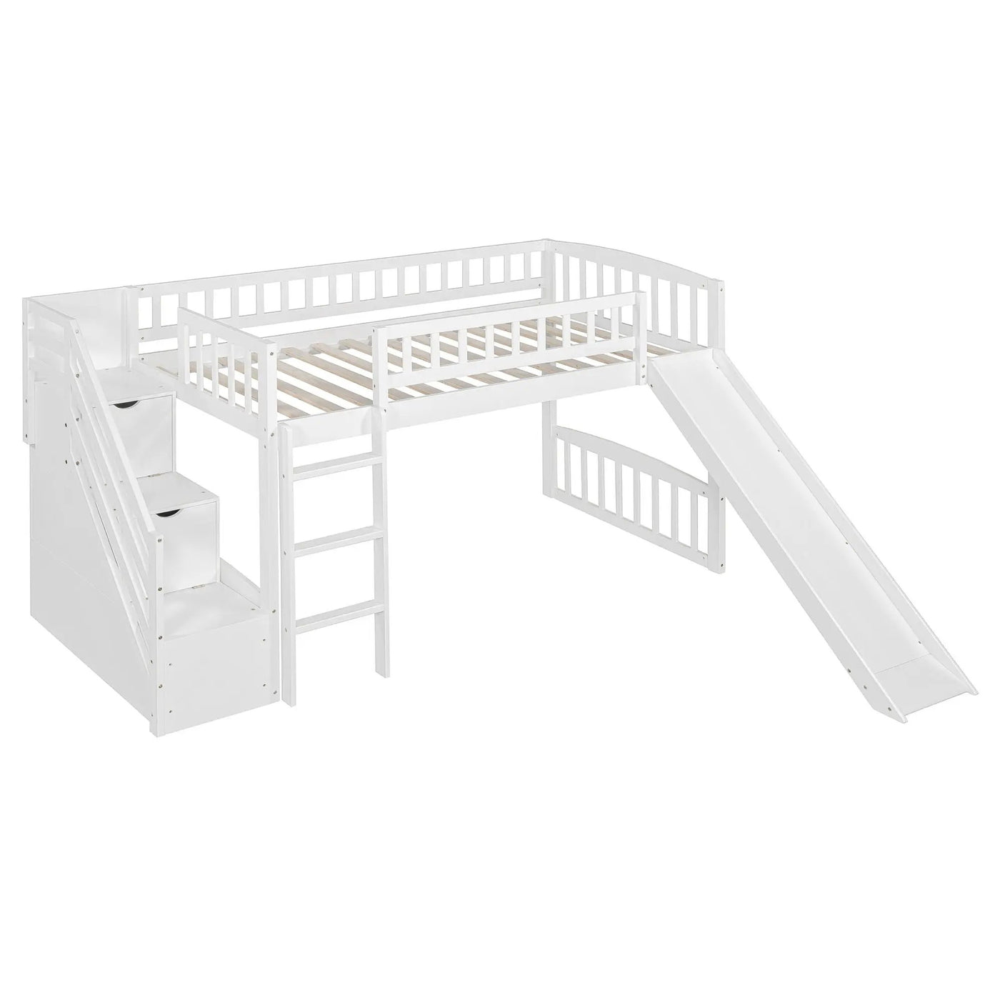 Loft Stairway Bed With 2 Drawers, Convertible Ladder And Slide by HouseOfZazla