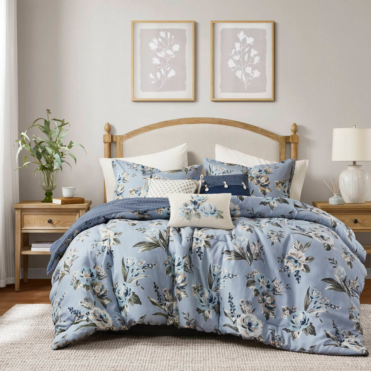 7PCS Cal King Vintage Floral Comforter Set
