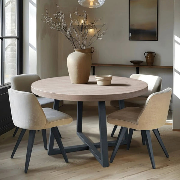 Round Dining Table With Wire Brushed Mindi Top And Mahogany Base - Wheat, photo 2 of 6
