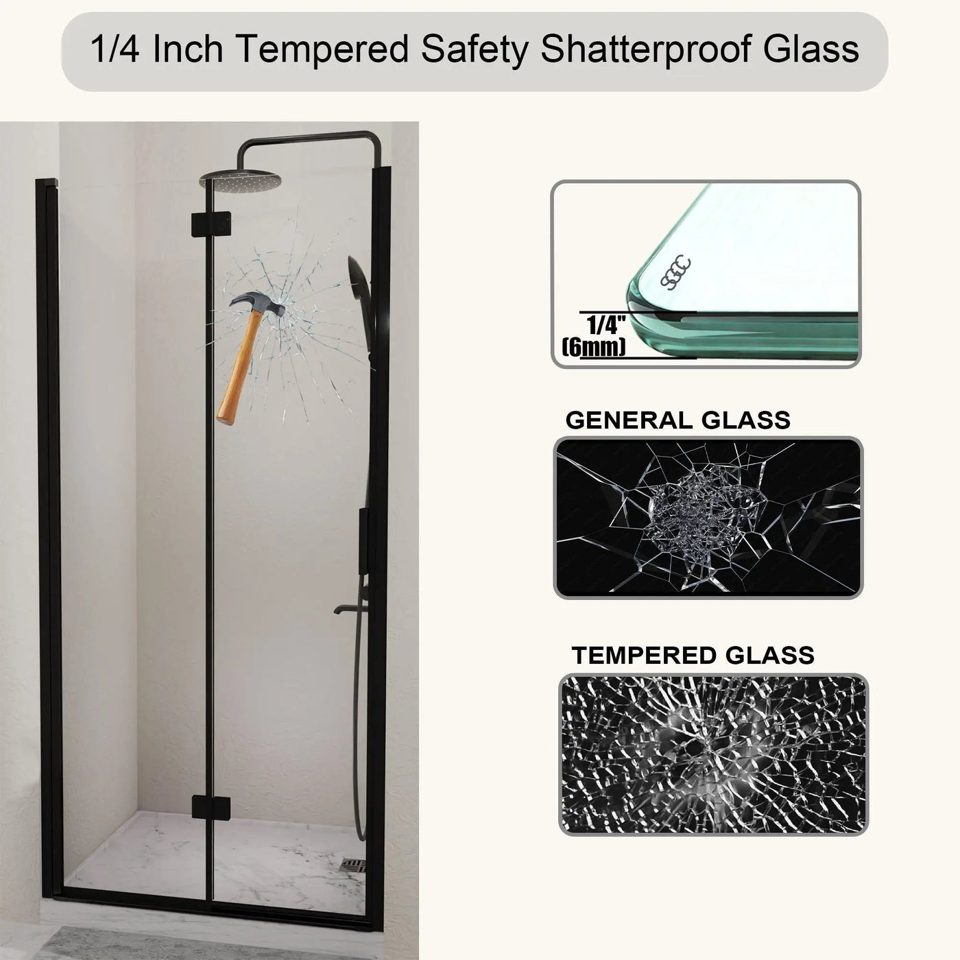 Semi Frameless Bifold Pivot Shower Door, Reversible Installation by HouseOfZazla