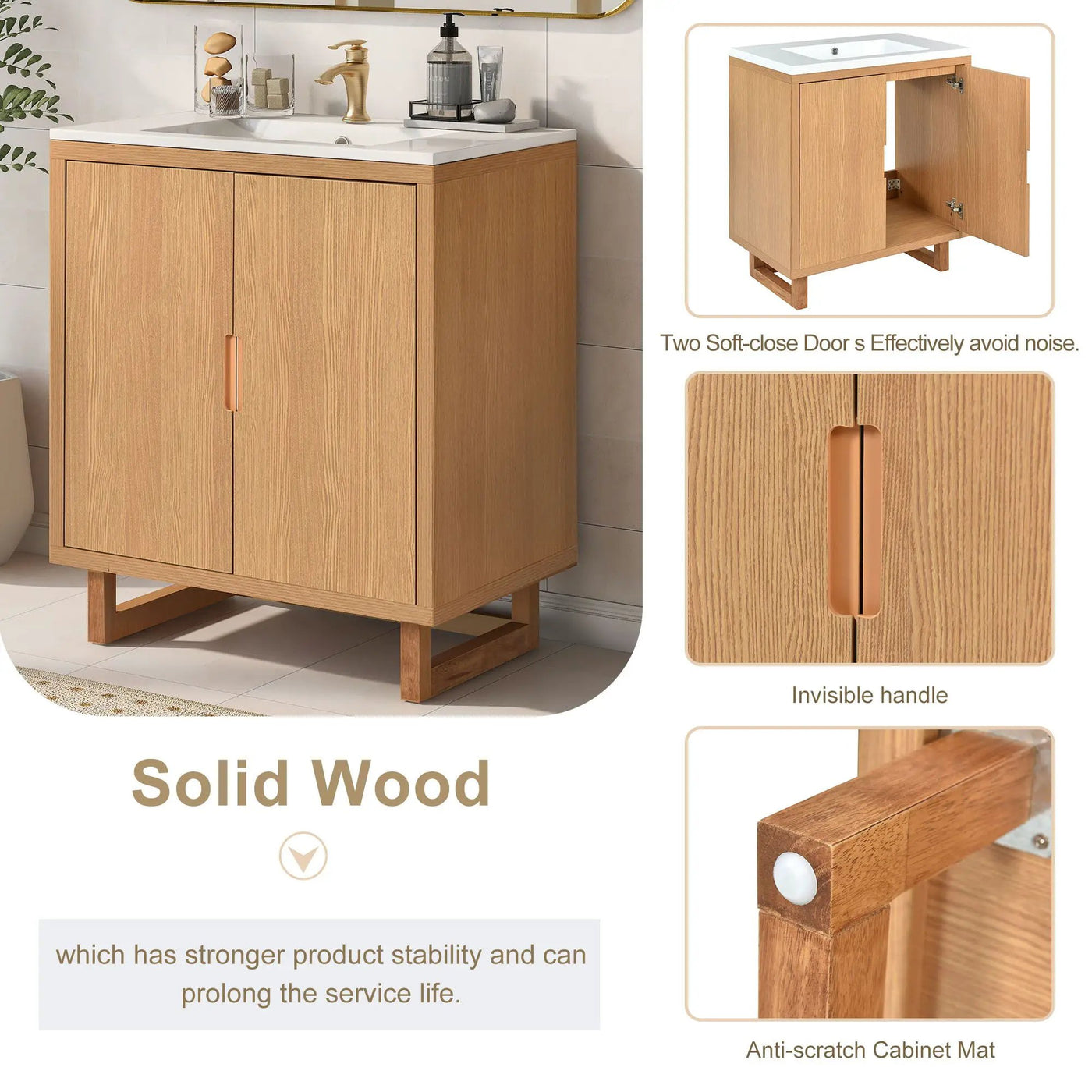 Bathroom Vanity Set With Sink, Combo Cabinet, Bathroom Storage Cabinet, Solid Wood Frame by Unique Piece Furniture