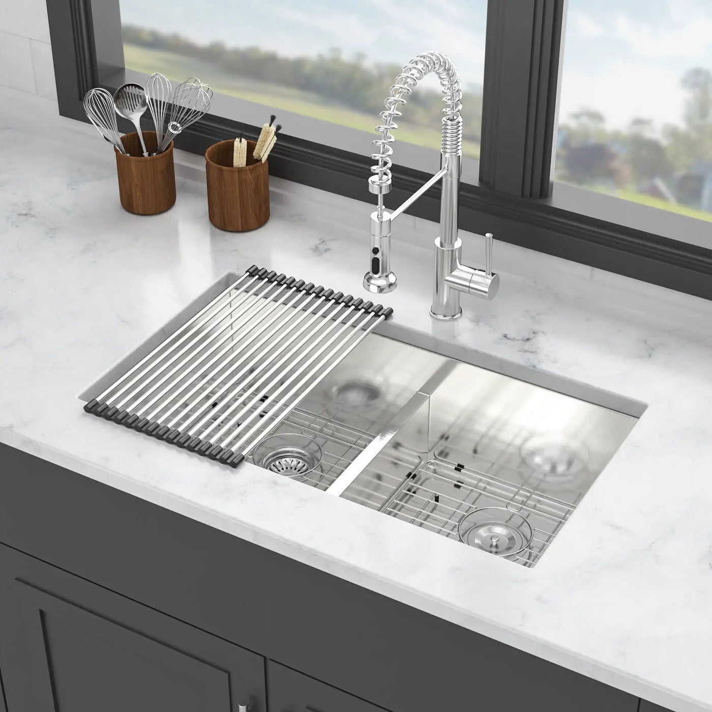 Modern Double Bowl Undermount Sink Design With 10" Deep Basins by HouseOfZazla