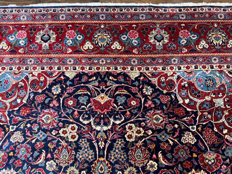 Navy Blue Persian Rug 9x12, Antique Persian Carpet, Kork Wool, 200 KPSI, Persian Kashan Rug by Jewel Rugs