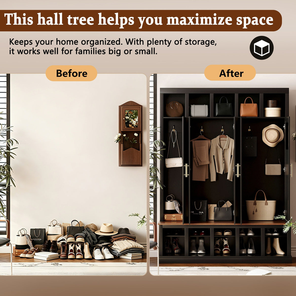 Farmhouse Entryway Storage Cabinet with Coat Closet - Black, photo 7 of 10