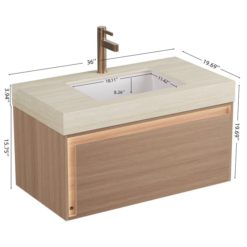 NYAH 36'' Bathroom Vanity & Sink - Floating Ultra-Slim Grille Design by HouseOfZazla