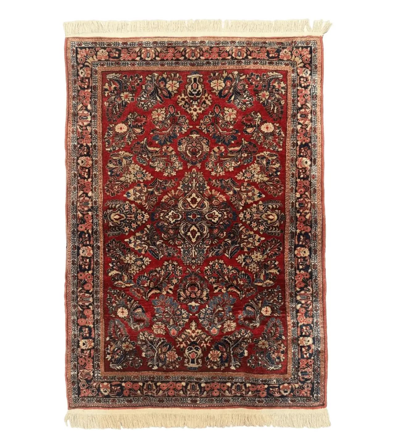 Antique Persian Sarouk Rug 3x5, Red, Floral, 200 KPSI by Jewel Rugs