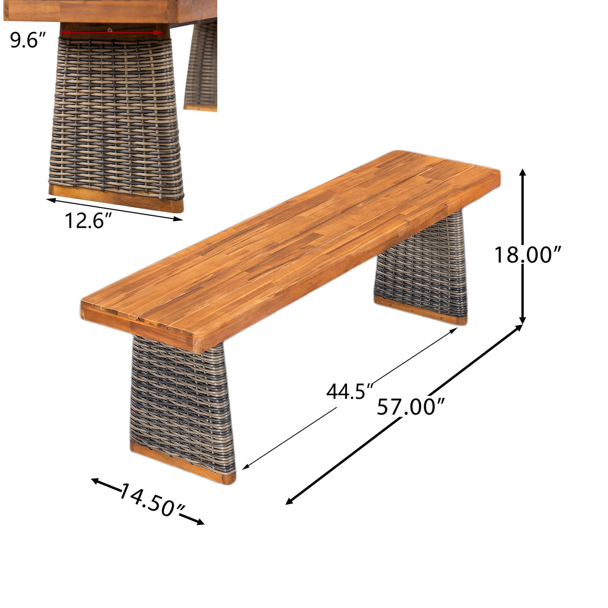Outdoor Acacia Wood Bench with Teak Finish, photo 3 of 10