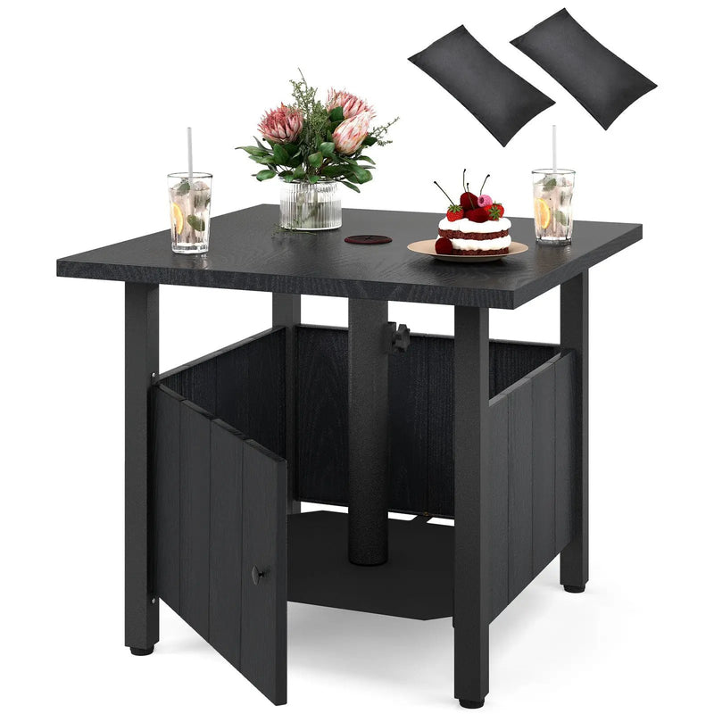 Outdoor Side Table with 1.89" Umbrella Hole Patio Umbrella Table Base Stand-Black by DirectDeals