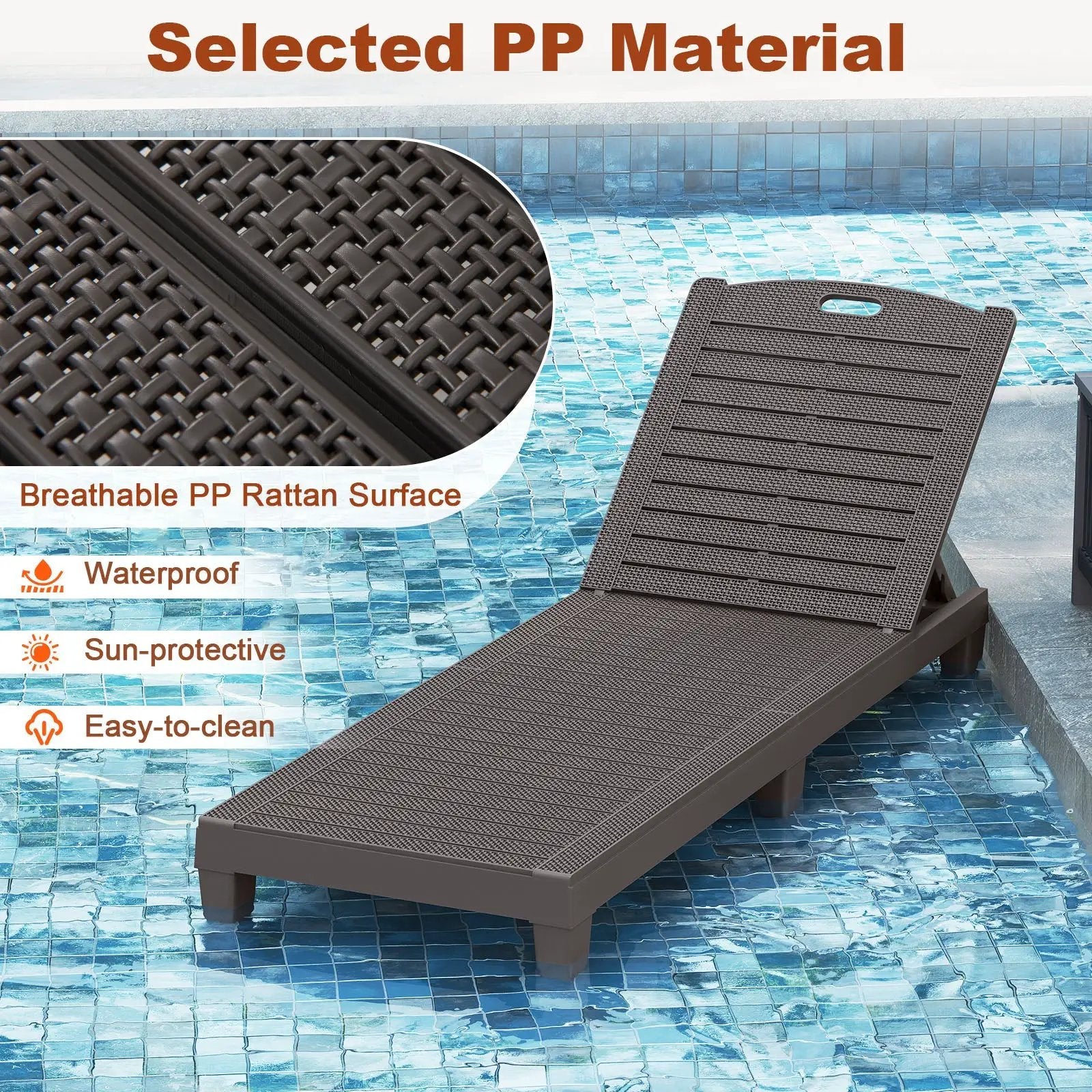 Outdoor PP Chaise Lounge Chairs Set of 2 with 4-Position Adjustable Backrests by DirectDeals