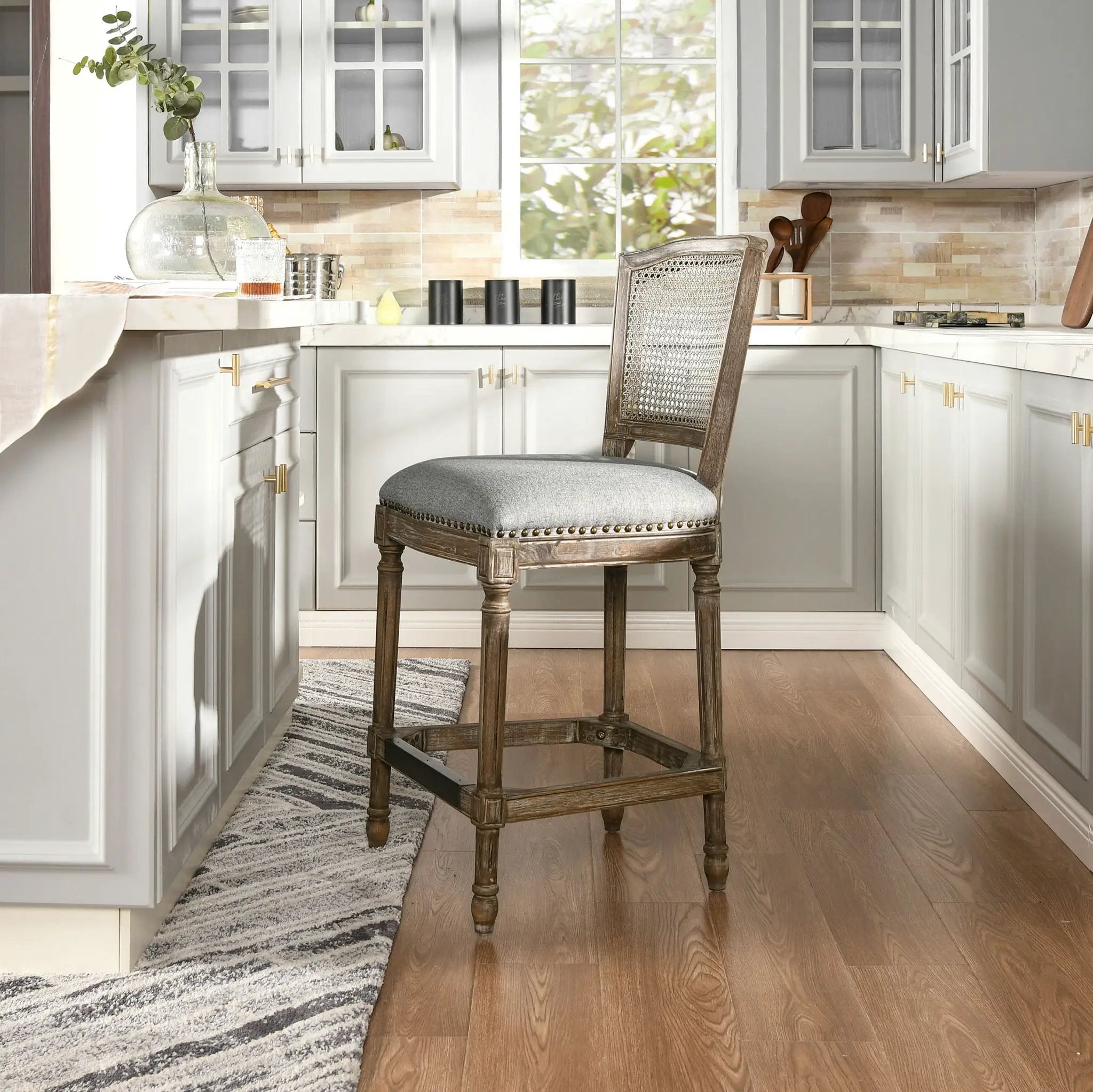 Triomphe - Rattan Wicker High Back Armless Counter Bar Stool by Unique Piece Furniture