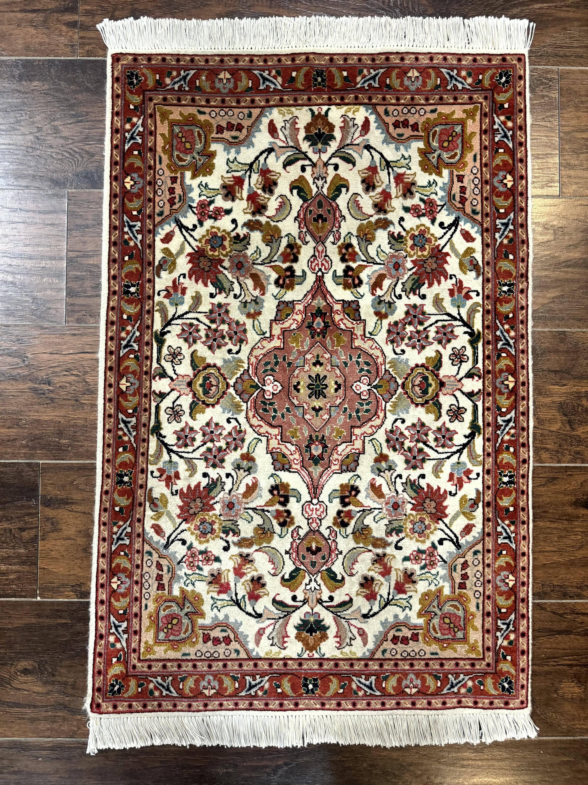 Small Persian Tabriz Rug 2x3, Floral Medallion, Wool and Silk, 340 KPSI by Jewel Rugs
