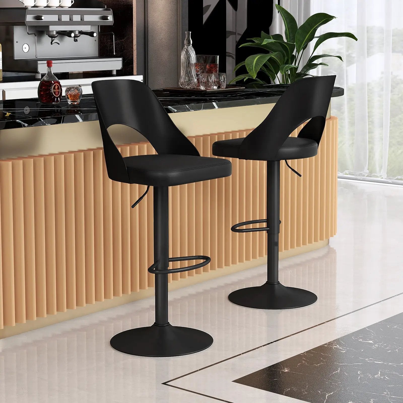 Bar Stools Set of 2 with Enlarged PU Leather Seat and Footrest by DirectDeals