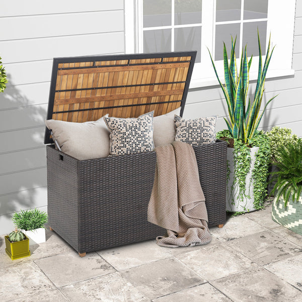 134 Gallon Rattan Storage Box with Zippered Liner and Solid Acacia Wood Top, photo 2 of 8