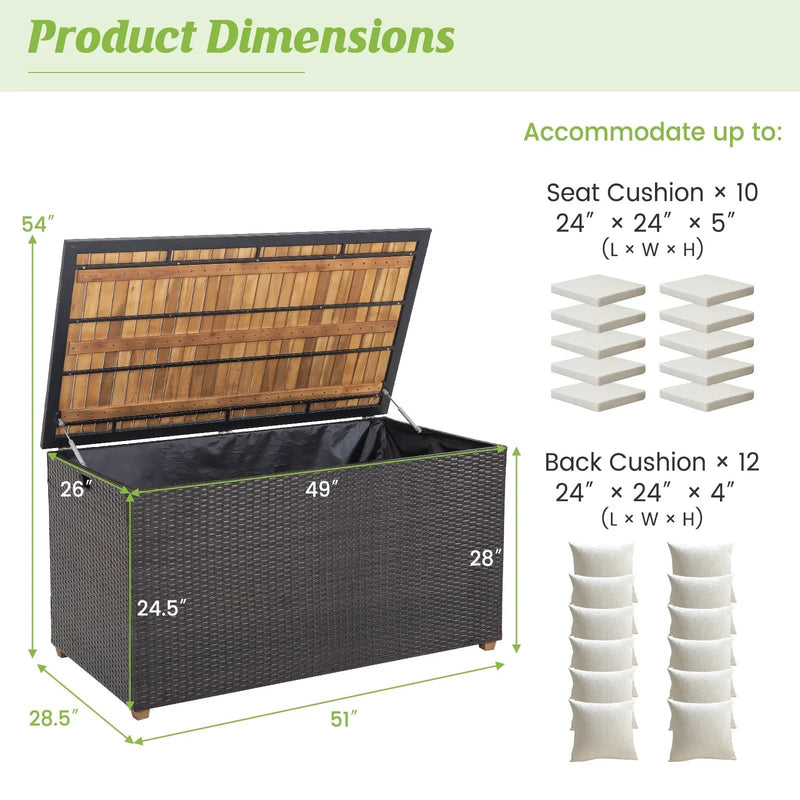 134 Gallon Rattan Storage Box with Zippered Liner and Solid Acacia Wood Top by DirectDeals