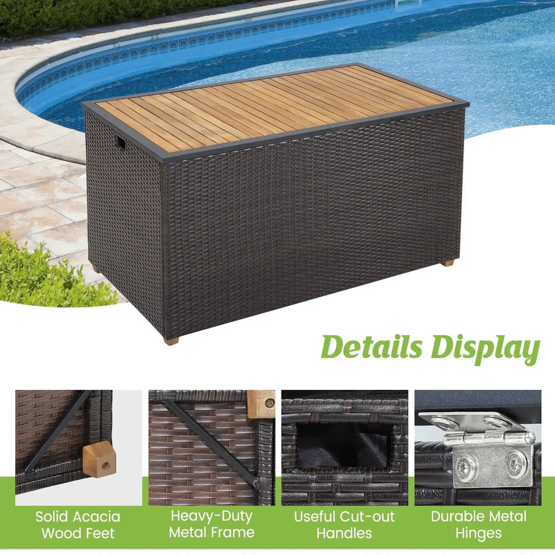 134 Gallon Rattan Storage Box with Zippered Liner and Solid Acacia Wood Top by DirectDeals