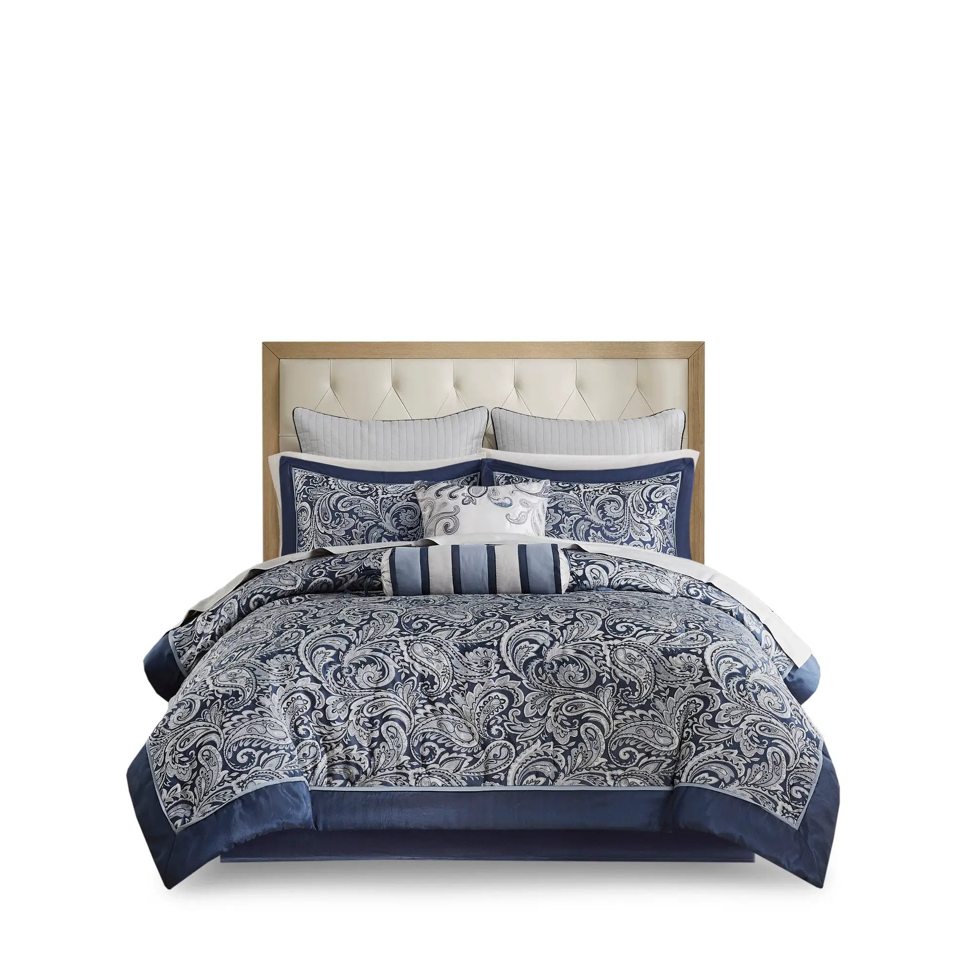 12 Piece Comforter Set with Cotton Bed Sheets Navy King by HouseOfZazla