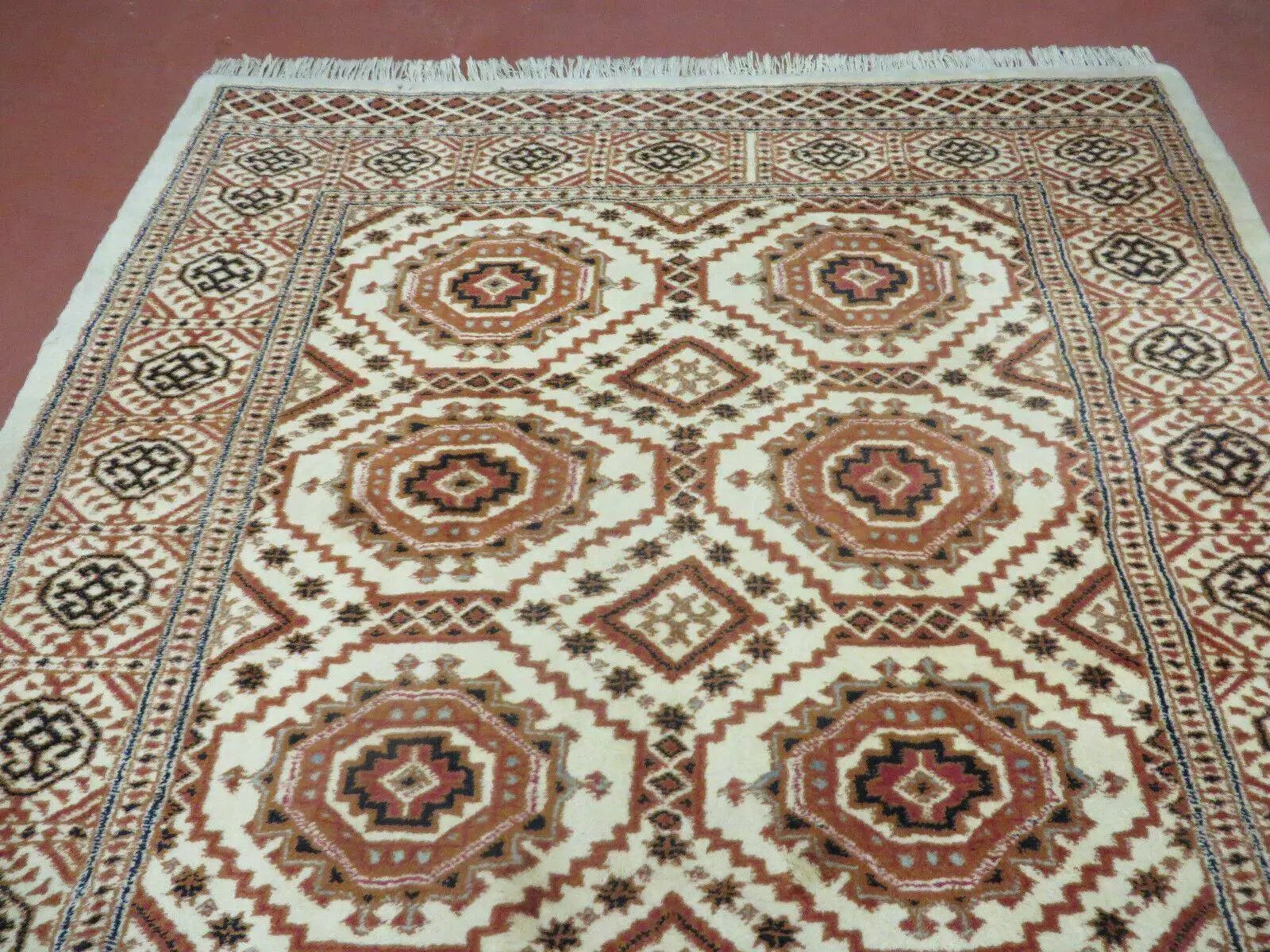 4' X 7' Vintage Handmade Pakistani Turkoman Bokhara Balouch Woven Wool Rug Ivory by Jewel Rugs