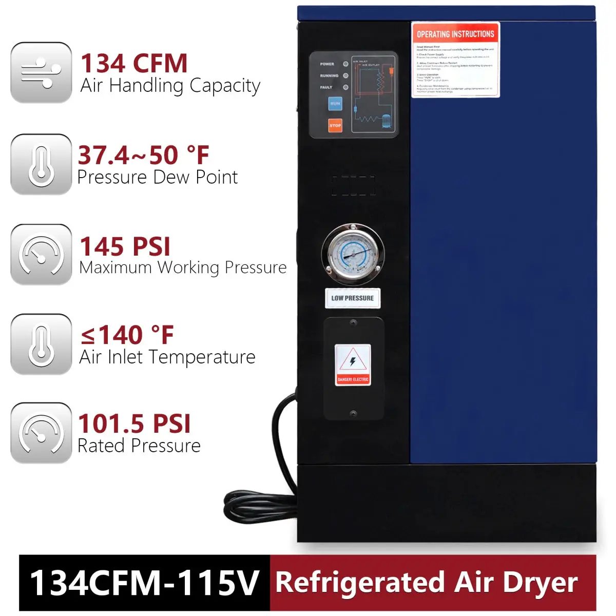134CFM Refrigerated Air Dryer for 20HP & 30HP Compressors by Chery Industrial