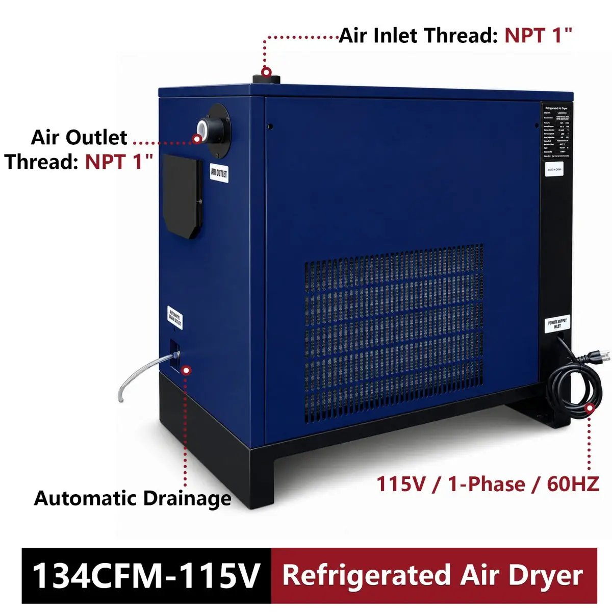134CFM Refrigerated Air Dryer for 20HP & 30HP Compressors by Chery Industrial