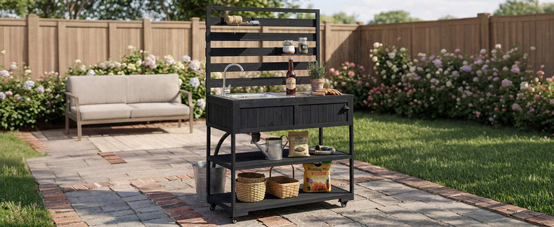 TOPMAX 41.7'' Large Patio Rolling Kitchen Island with Sink by HouseOfZazla