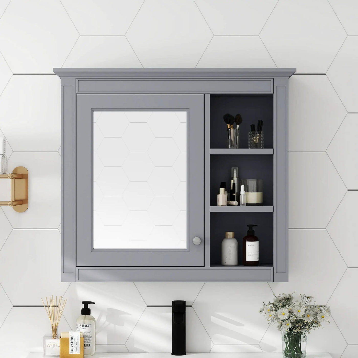 Wall Mounted Medicine Cabinet With Mirror and 3 Open Shelves by HouseOfZazla