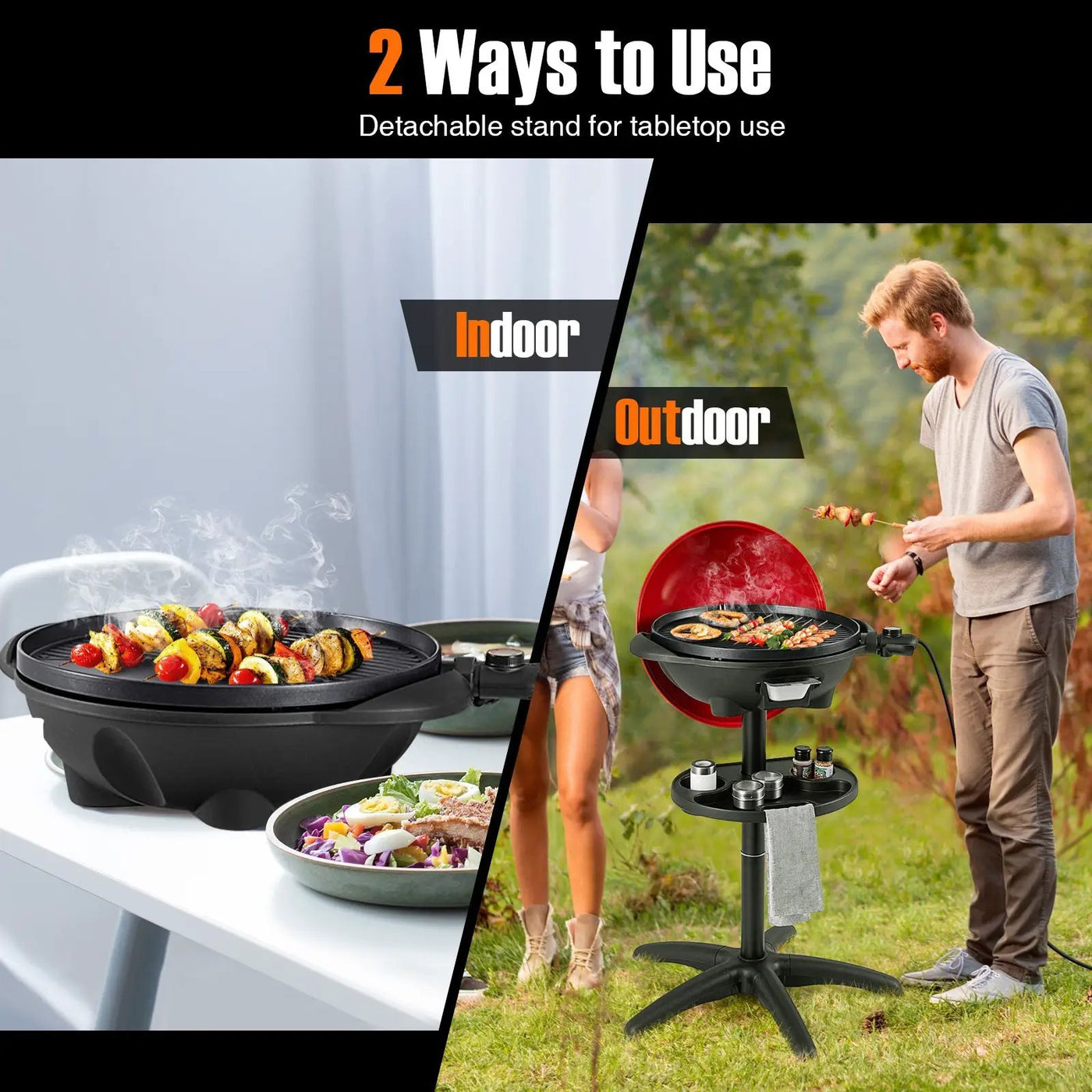 1350 W Outdoor Electric BBQ Grill with Removable Stand Easy to Install by DirectDeals